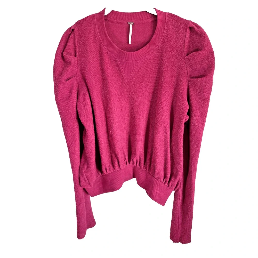 Free People Puff Sleeve Terry cloth‎ Magenta Long Sleeve Top Woman’s Medium